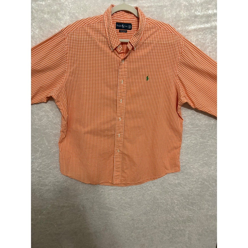 Polo Ralph Lauren Orange Gingham Check Button Down Shirt Custom Fit LT Preppy